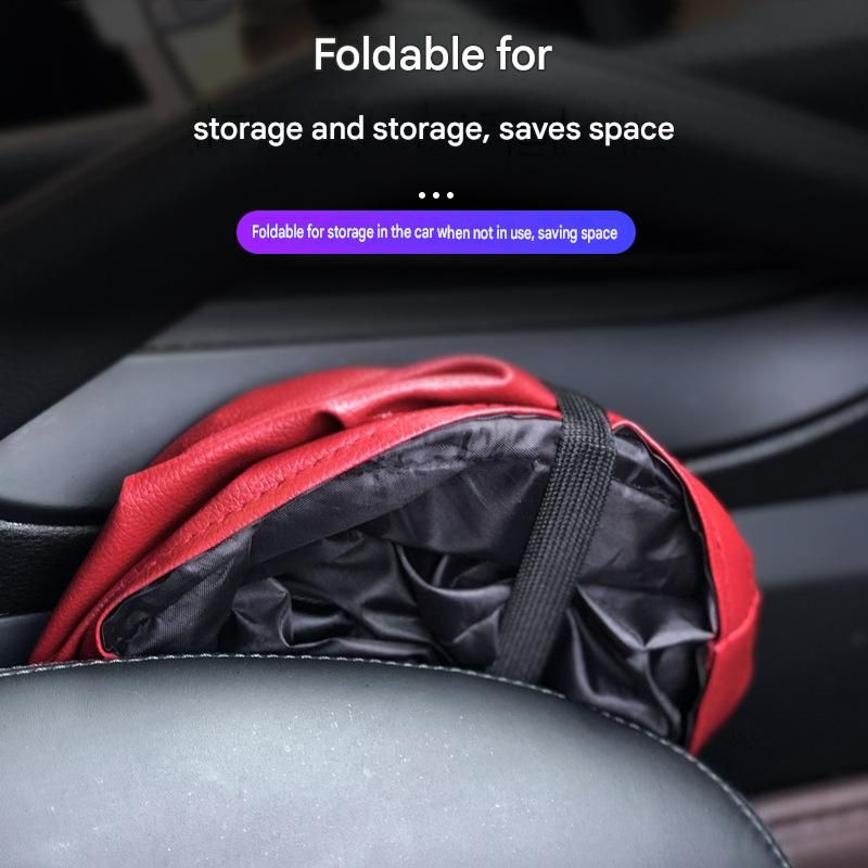 Red Car Trash Can - Foldable Dual-Layer Waterproof Car Garbage Bin , Space-Saving, Easy Clean, Portable Storage for Vehicle Interior, Durable Faux Leather Material