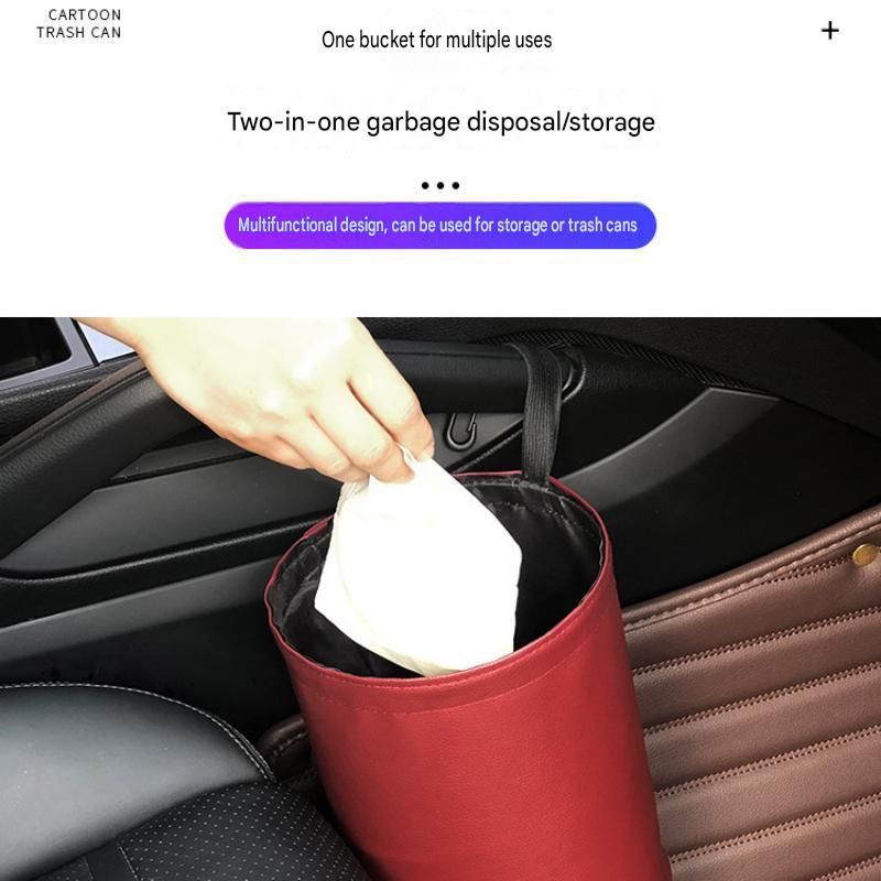 Red Car Trash Can - Foldable Dual-Layer Waterproof Car Garbage Bin , Space-Saving, Easy Clean, Portable Storage for Vehicle Interior, Durable Faux Leather Material