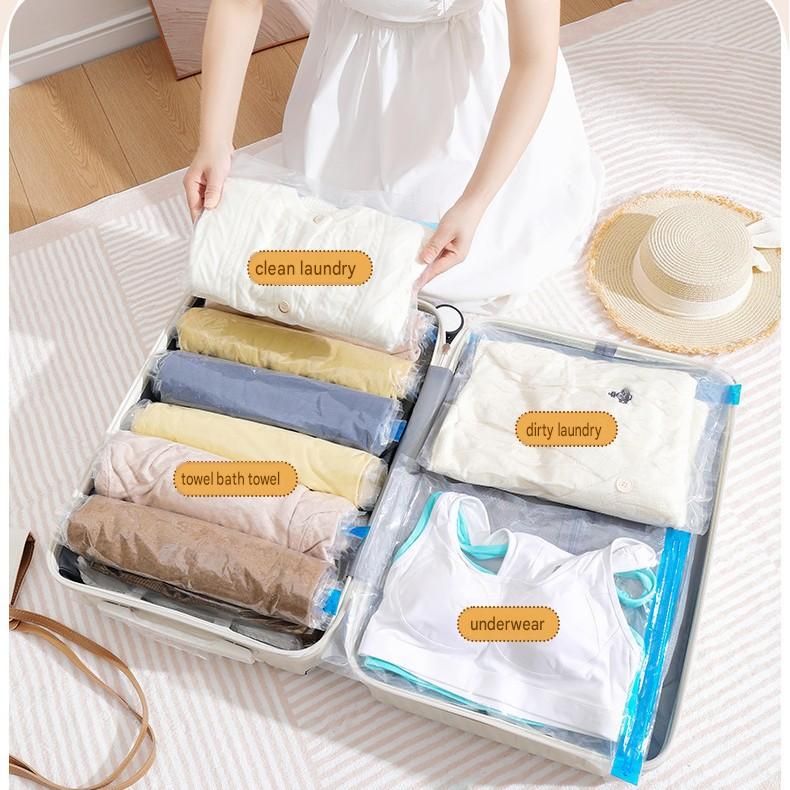 8-piece Vacuum Storage Bags Set(2 small, 2 medium, 2 large, 1 extra large, 1 hand pump)- Heavy Duty Space Saving Compression Bags for Clothes Quilts Bedding Moisture Proof Wardrobe Organisation Travel Storage Reusable Durable Seal