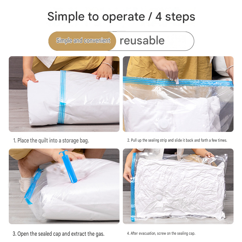 8-piece Vacuum Storage Bags Set(2 small, 2 medium, 2 large, 1 extra large, 1 hand pump)- Heavy Duty Space Saving Compression Bags for Clothes Quilts Bedding Moisture Proof Wardrobe Organisation Travel Storage Reusable Durable Seal