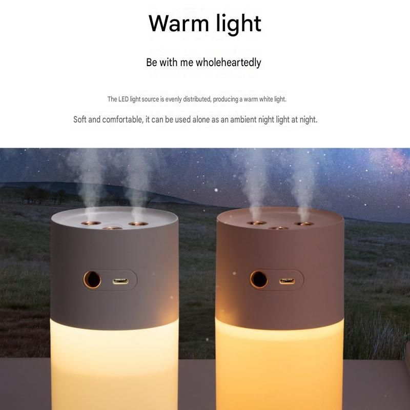 Pink Dual Spray USB Humidifier with Warm LED Night Light - 400ml Mini Portable Desk and Car Humidifier, Quiet Mist Output, ABS and PP Construction, Compact Rechargeable Moisture Solution for Home Office Travel