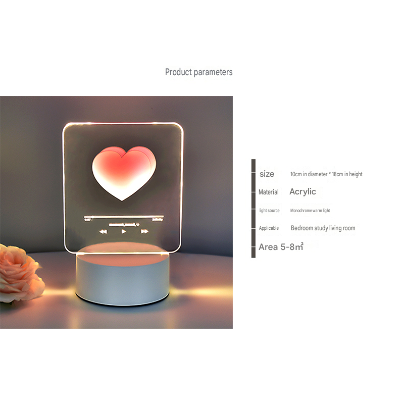 Pink Heart Design Creative Acrylic LED Night Light - Warm White Ambient Table Lamp, Decorative Desktop Mood Light, Cartoon and Creative Display Design, Compact Gift for Bedroom Living Room Office