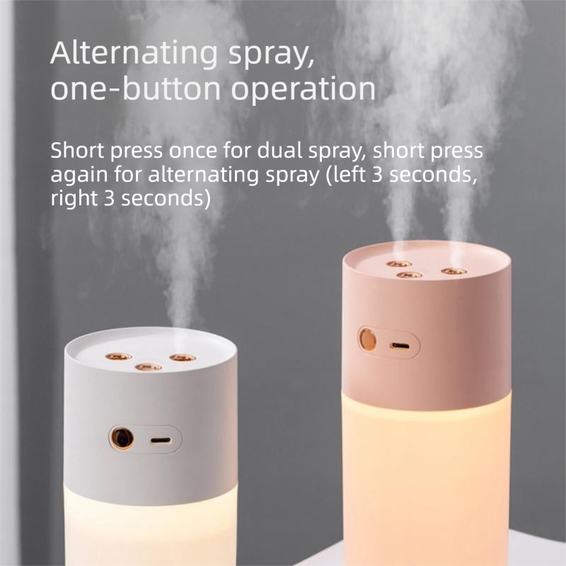 Creative Romantic Home Gift Set - Pink Dual Spray USB Humidifier with  Warm LED Night Light and White Acrylic Decorative Ambient Lamp, Portable Lamp and Car Humidifier Bundle for Bedroom Office Living Room