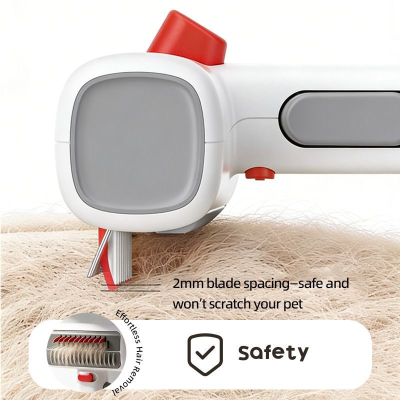 White and Grey 2-in-1 Pet Dematting & Deshedding Grooming Comb, Self-Cleaning Dog and Cat Brush with One-Click Hair Removal, Stainless Steel Undercoat Rake for Dogs, Cats & Small Pets