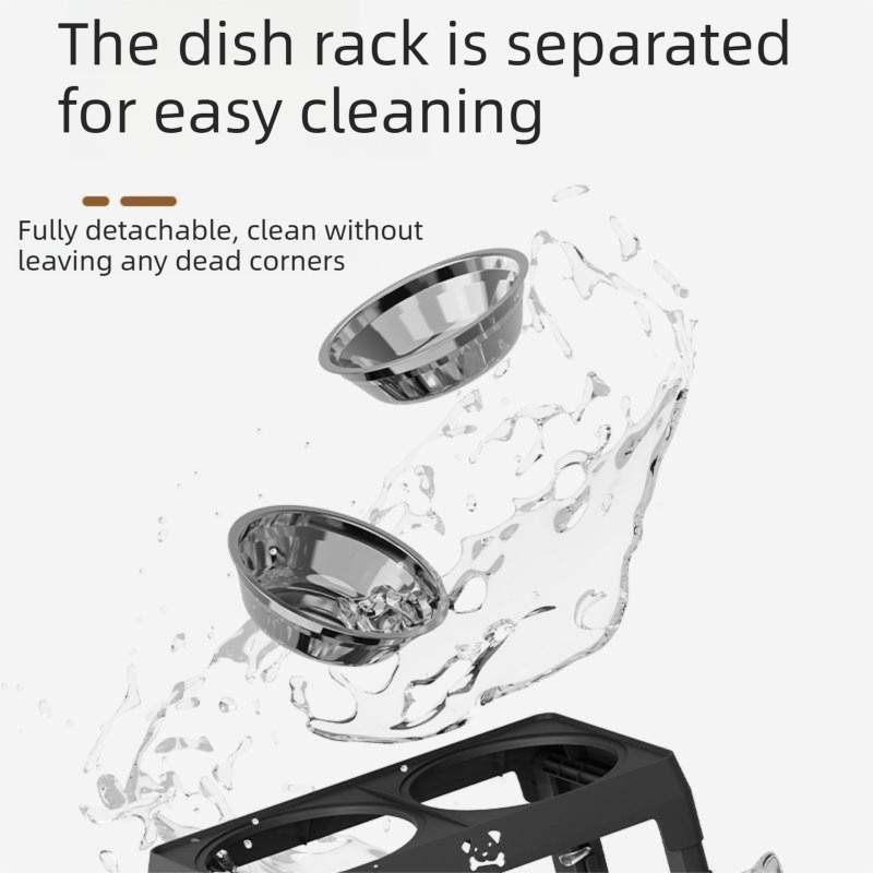 Pet Care Bundle Set – Grey Adjustable Elevated Double Dog Bowl & White and Grey 2-in-1 Self-Cleaning Pet Grooming Comb, Stainless Steel Feeding Station and Deshedding Brush for Dogs & Cats