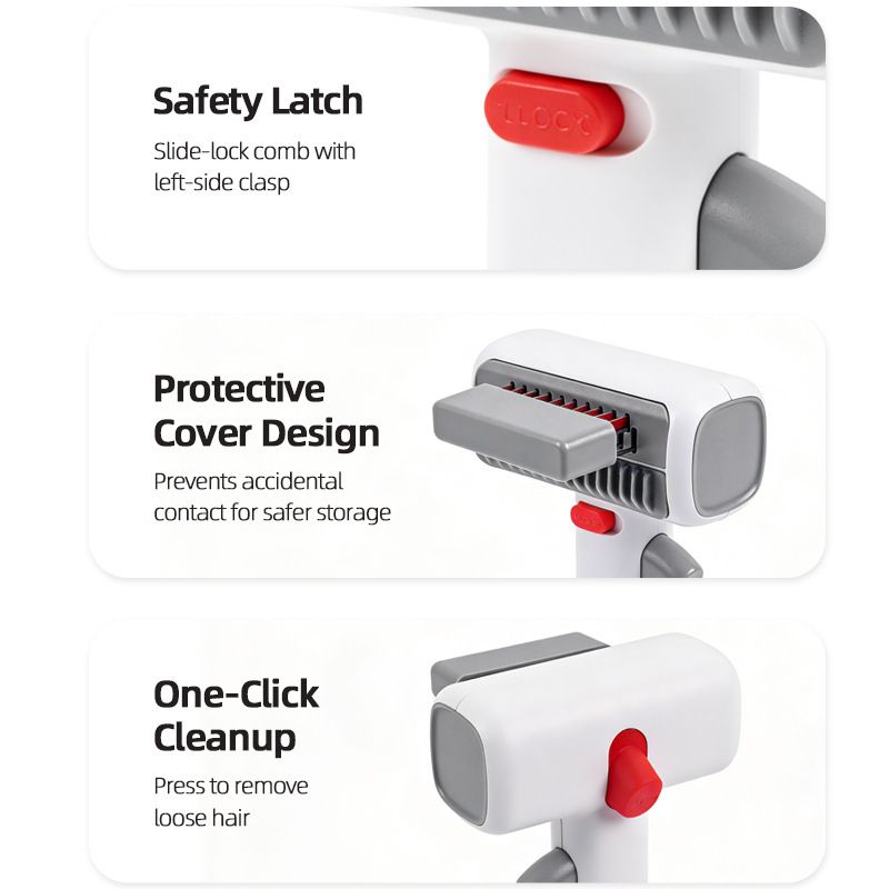 Pet Care Bundle Set – Grey Adjustable Elevated Double Dog Bowl & White and Grey 2-in-1 Self-Cleaning Pet Grooming Comb, Stainless Steel Feeding Station and Deshedding Brush for Dogs & Cats