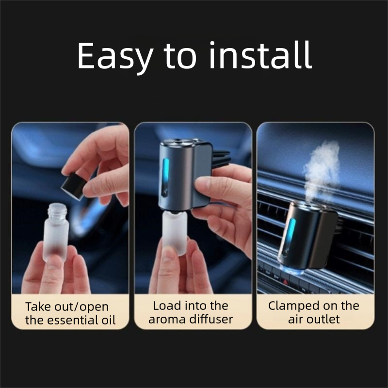 Green Car Vent Air Freshener Diffuser (Includes a 10ml empty essential oil bottle) 3-Speed Adjustable Aroma Atomiser – Compact Aluminum Alloy USB Essential Oil Car Fragrance Clip