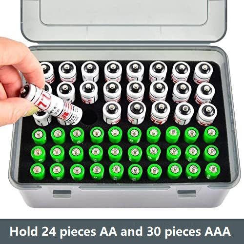 White AA/AAA Battery Storage Case 24 AA + 30 AAA Capacity Durable PP Organizer Box with Removable Foam Dustproof Portable Protective Battery Holder