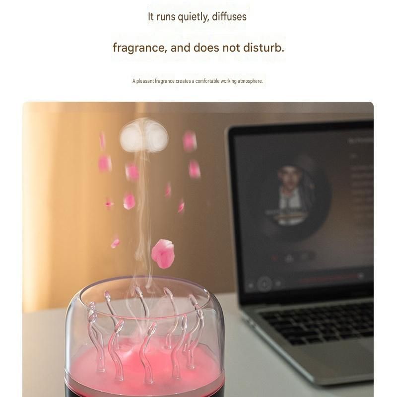 White Jellyfish Aroma Diffuser Humidifier LED Night Light 280ml USB Essential Oil Diffuser with 3 Timing Modes Color Changing Ambient Mist Lamp for Bedroom Office Relaxation