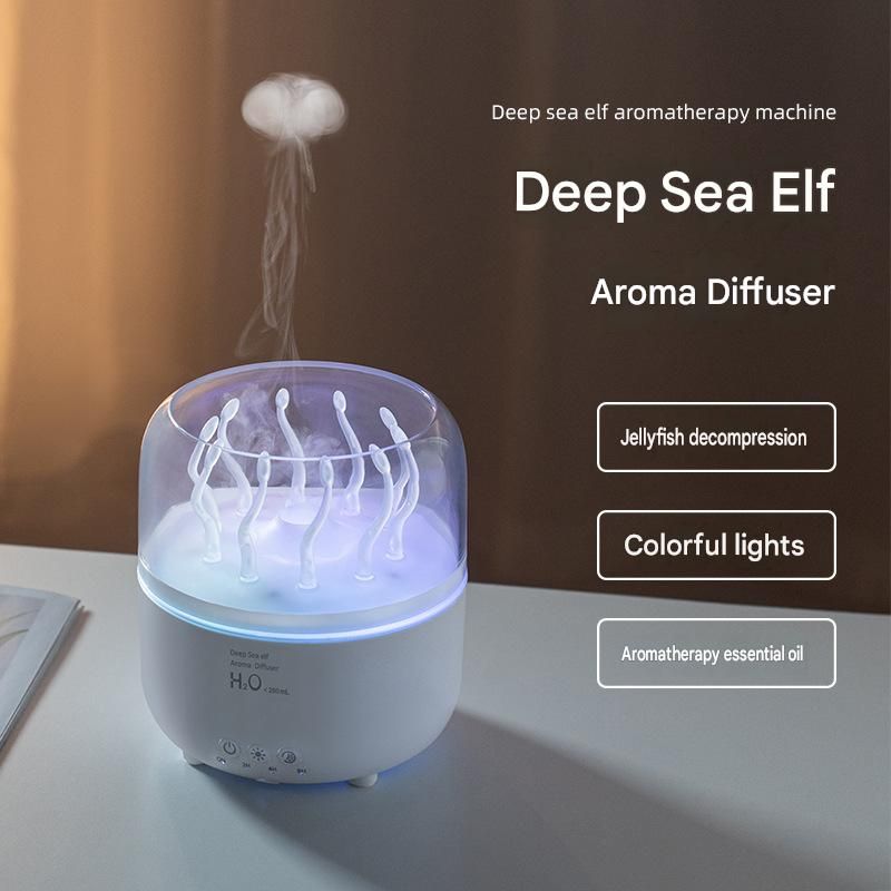 Black Jellyfish Aroma Diffuser Humidifier LED Night Light 280ml USB Essential Oil Diffuser with 3 Timing Modes Color Changing Ambient Mist Lamp for Bedroom Office Relaxation