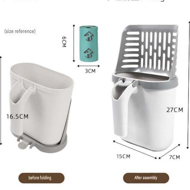All-in-one Cat Litter Scoop Includes 2 rolls of trash bags- Detachable High-Capacity Waste Storage Bin with Garbage Bags, PP Material Cat Cleaning Tool for Efficient Litter Box Maintenance