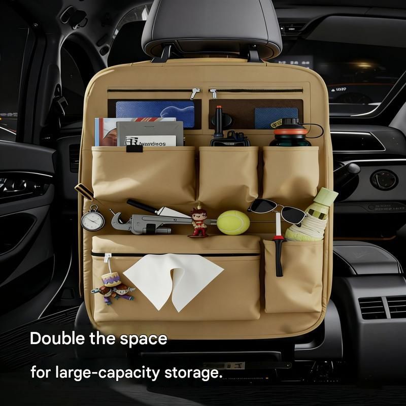 Green Car Seat Back Organizer - 210D Oxford Cloth, Water-Resistant & Multi-Pocket Design - Space-Saving Storage for Cars, Camping & Home Use