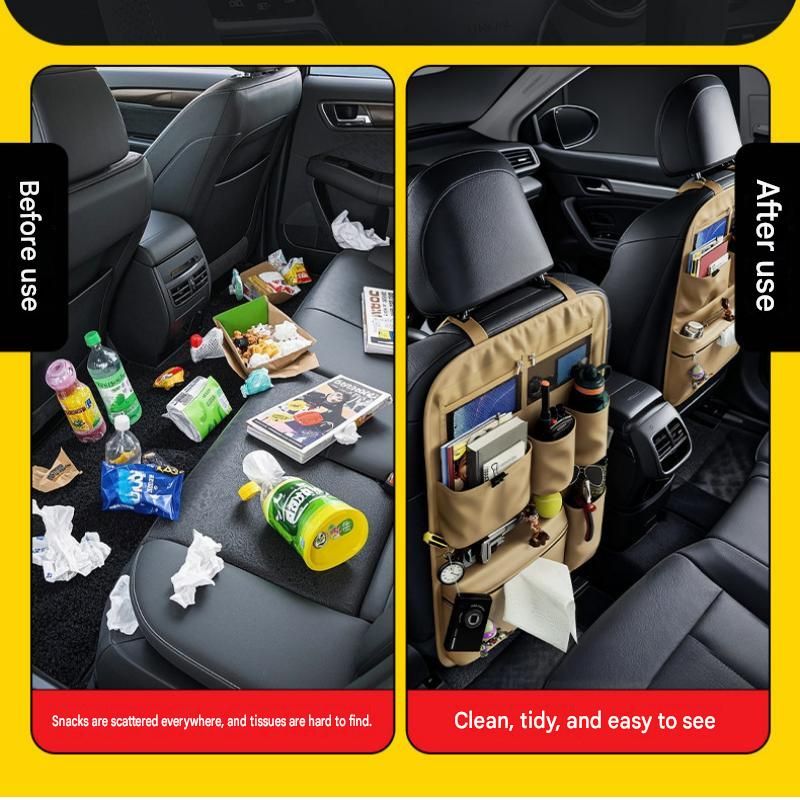 Green Car Seat Back Organizer - 210D Oxford Cloth, Water-Resistant & Multi-Pocket Design - Space-Saving Storage for Cars, Camping & Home Use