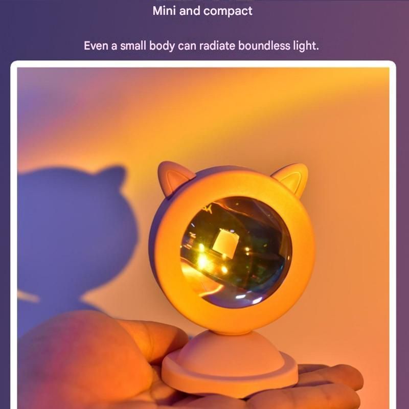 Pink Cat Ear Sunset Projection Lamp and  150x200cm Black Mandala Tapestry Combo - USB Powered ABS Mini Light withPolyester Wall Hanging for Bedroom, Living Room & Photography Ambiance