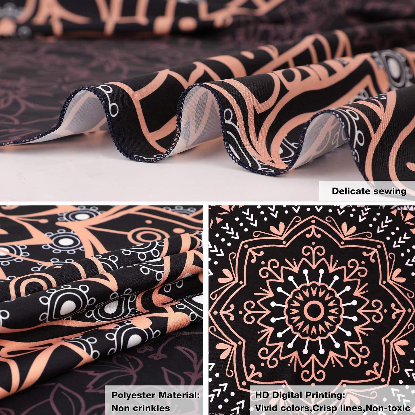 Pink Cat Ear Sunset Projection Lamp and  150x200cm Black Mandala Tapestry Combo - USB Powered ABS Mini Light withPolyester Wall Hanging for Bedroom, Living Room & Photography Ambiance