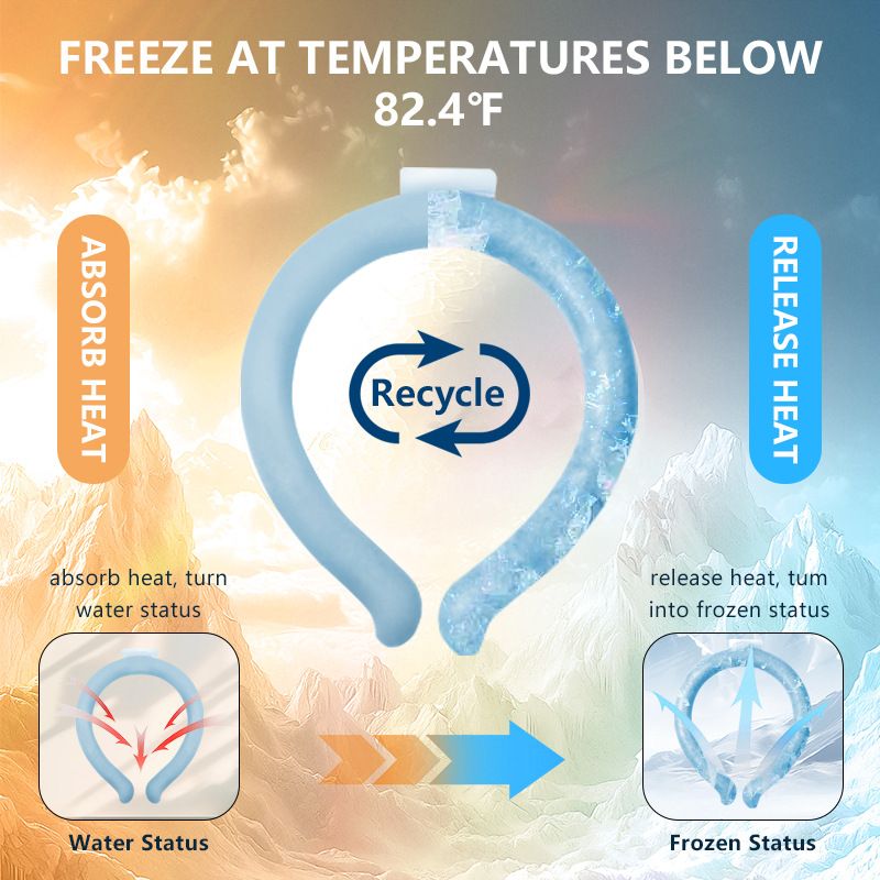 White PCM Neck Cooler Tube - Upgraded Phase Change Material Cooling Ring - Lightweight 135g, No Sweat, Long Lasting Relief for Sports, Office, and Outdoor Heat Stroke Prevention