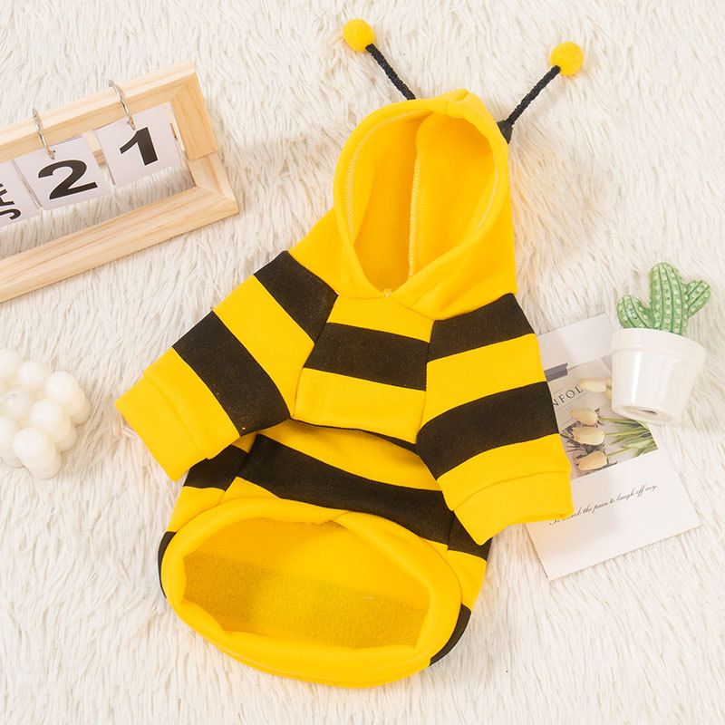 Size M Bee Fleece Hoodie Jumper for Small Dogs & Cats with 5 Hair Clips - Winter Warm Pet Apparel Australia