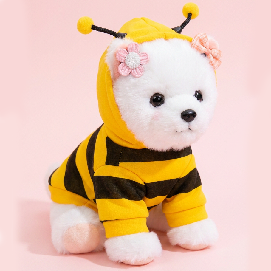 Size XL Bee Fleece Hoodie Jumper for Small Dogs & Cats with 5 Hair Clips - Winter Warm Pet Apparel Australia