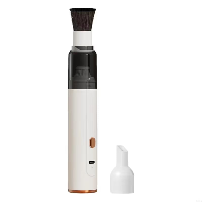 White Cordless Dust Buster Vacuum Cleaner- Cordless Mini Dust Cleaner with Soft Brush Attachment, USB Rechargeable Desktop and Keyboard Cleaning Tool