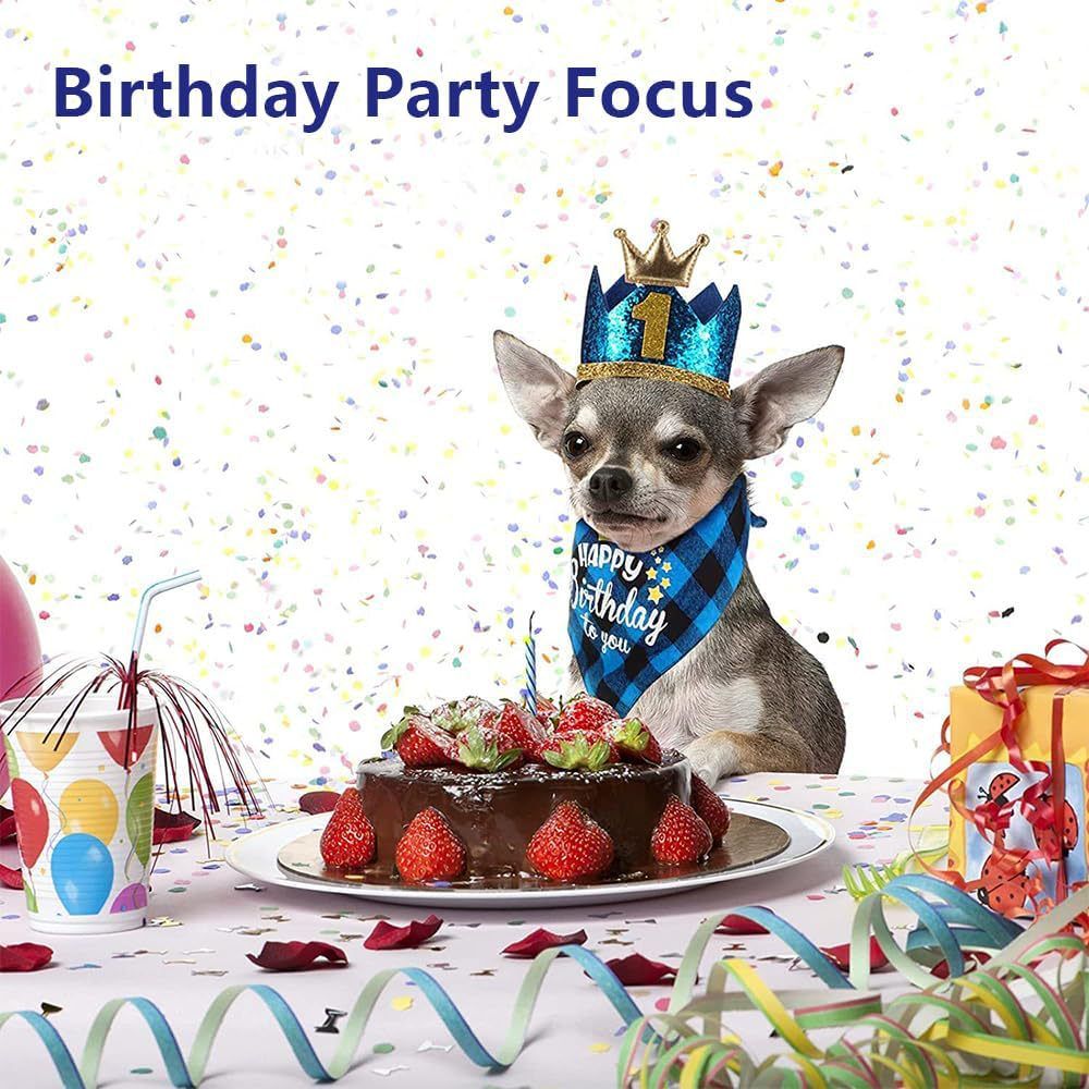 Blue Pet Birthday Party Decoration Set Dog Birthday Bandana Hat Bow Tie Balloons and Happy Birthday Banner Kit