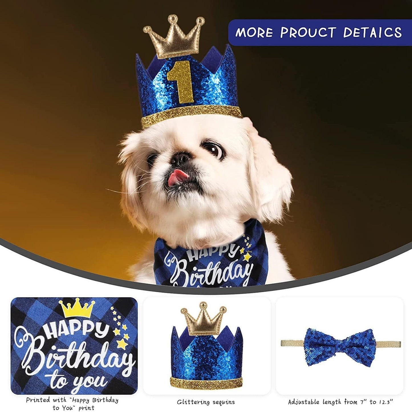 Blue Pet Birthday Party Decoration Set Dog Birthday Bandana Hat Bow Tie Balloons and Happy Birthday Banner Kit