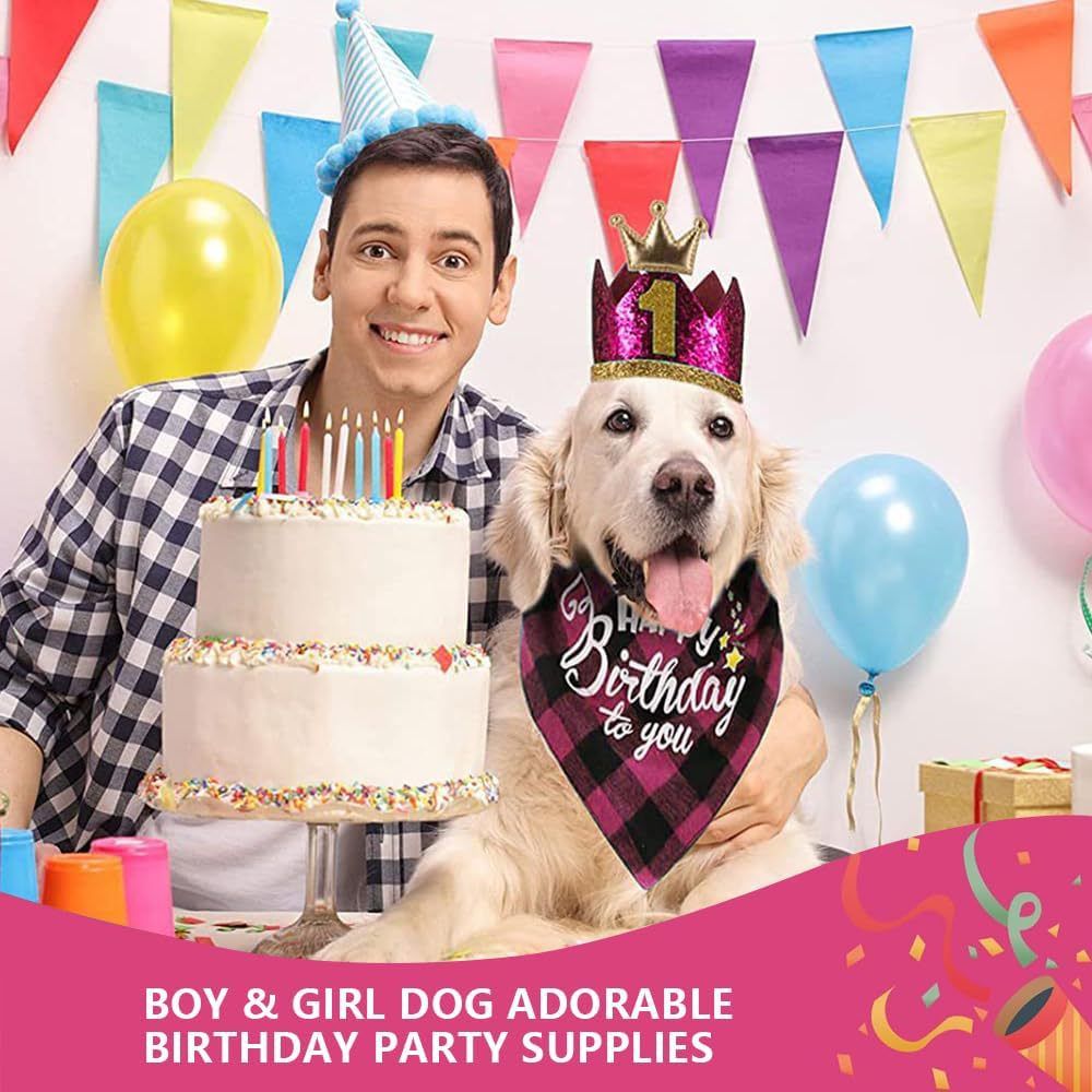 Pet Birthday Party Decoration Set Dog Birthday Bandana Hat Bow Tie Balloons and Happy Birthday Banner Kit