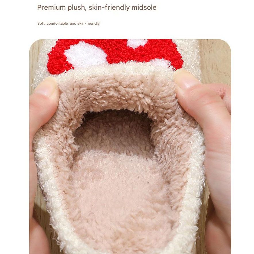 Mushroom-Themed Plush Slippers & Bubble Fleece Throw Blanket Set — A Cozy, Warm Winter Home Gift Bundle, Including Soft & Warm Indoor Slippers (Size AU 4-5) and a 100x150cm Flannel Throw Blanket