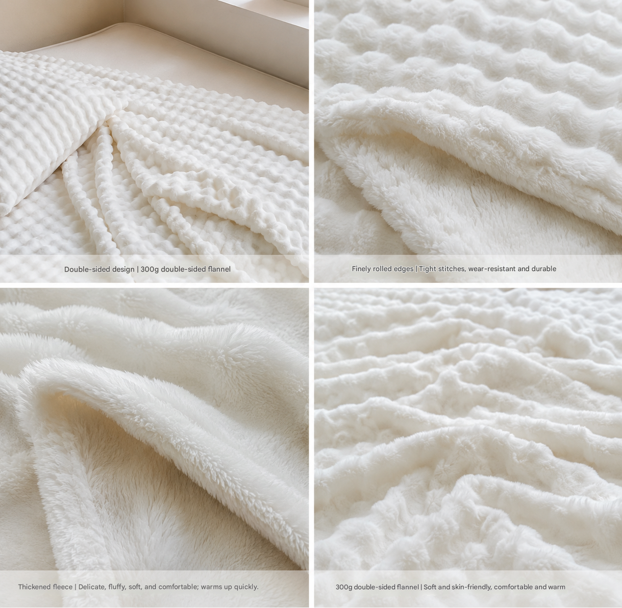 Grey Luxury Bubble Fleece Throw Blanket 180x200cm Sofa Couch Bed Blanket with FREE Pair of Flower Curtain Tiebacks, Soft Plush Textured Home Throw for Living Room Bedroom Decor