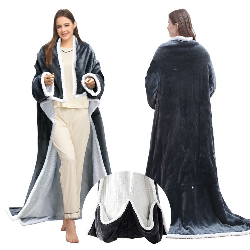 Wearable Electric Heated Blanket with Foot Pocket 127x177cm and Suede Fleece Slippers Set AU 7-8, Winter Warm Home Comfort Bundle