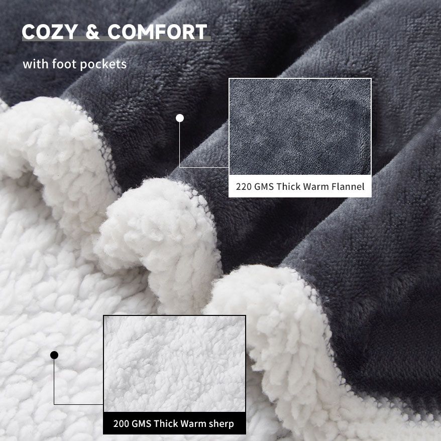 Wearable Electric Heated Blanket with Foot Pocket 127x177cm and Suede Fleece Slippers Set AU 11-12, Winter Warm Home Comfort Bundle