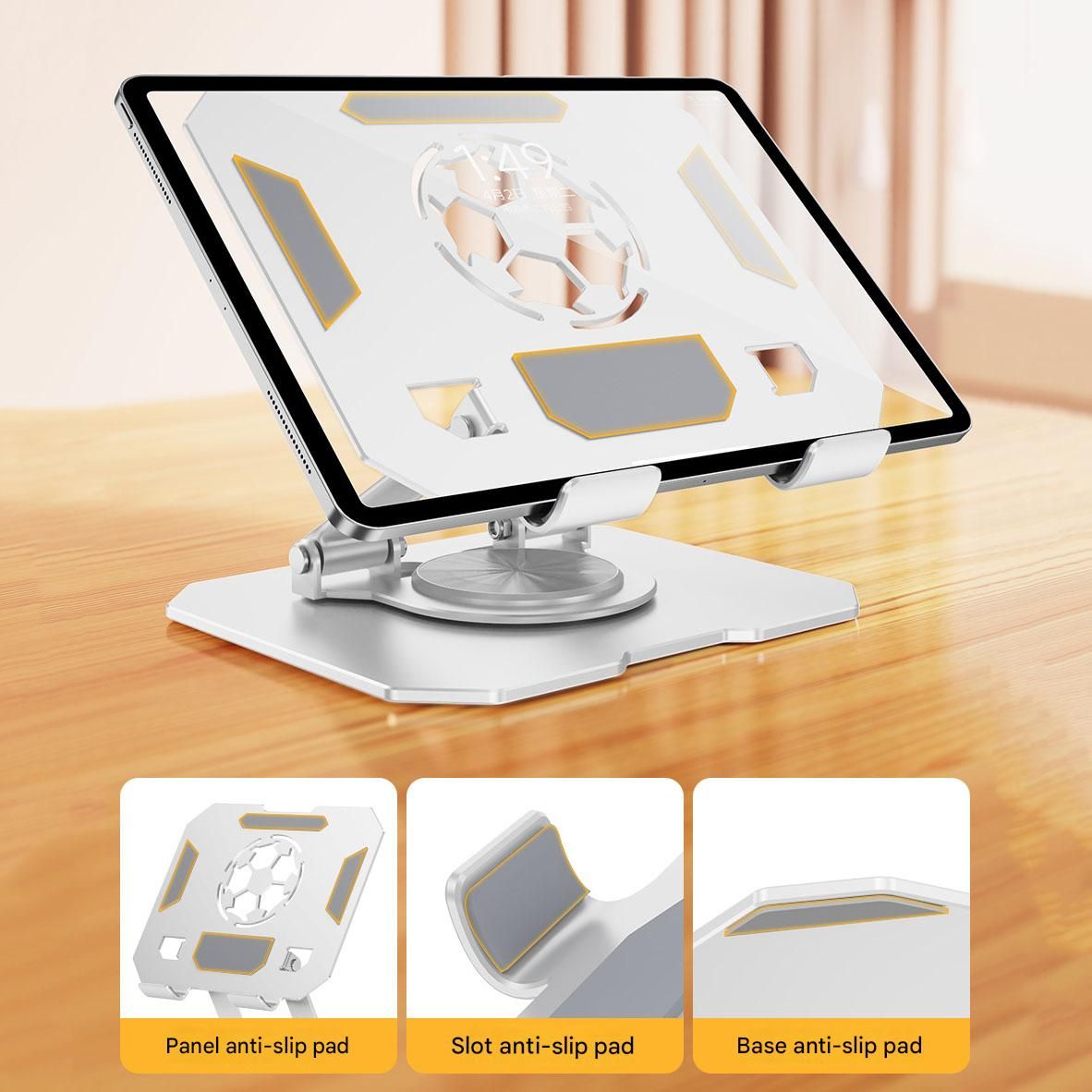 White 360 Degree Rotating Tablet and Phone Stand Adjustable Desktop Holder Foldable Aluminium Alloy Device Stand for Video Calls Streaming Study and Office Us