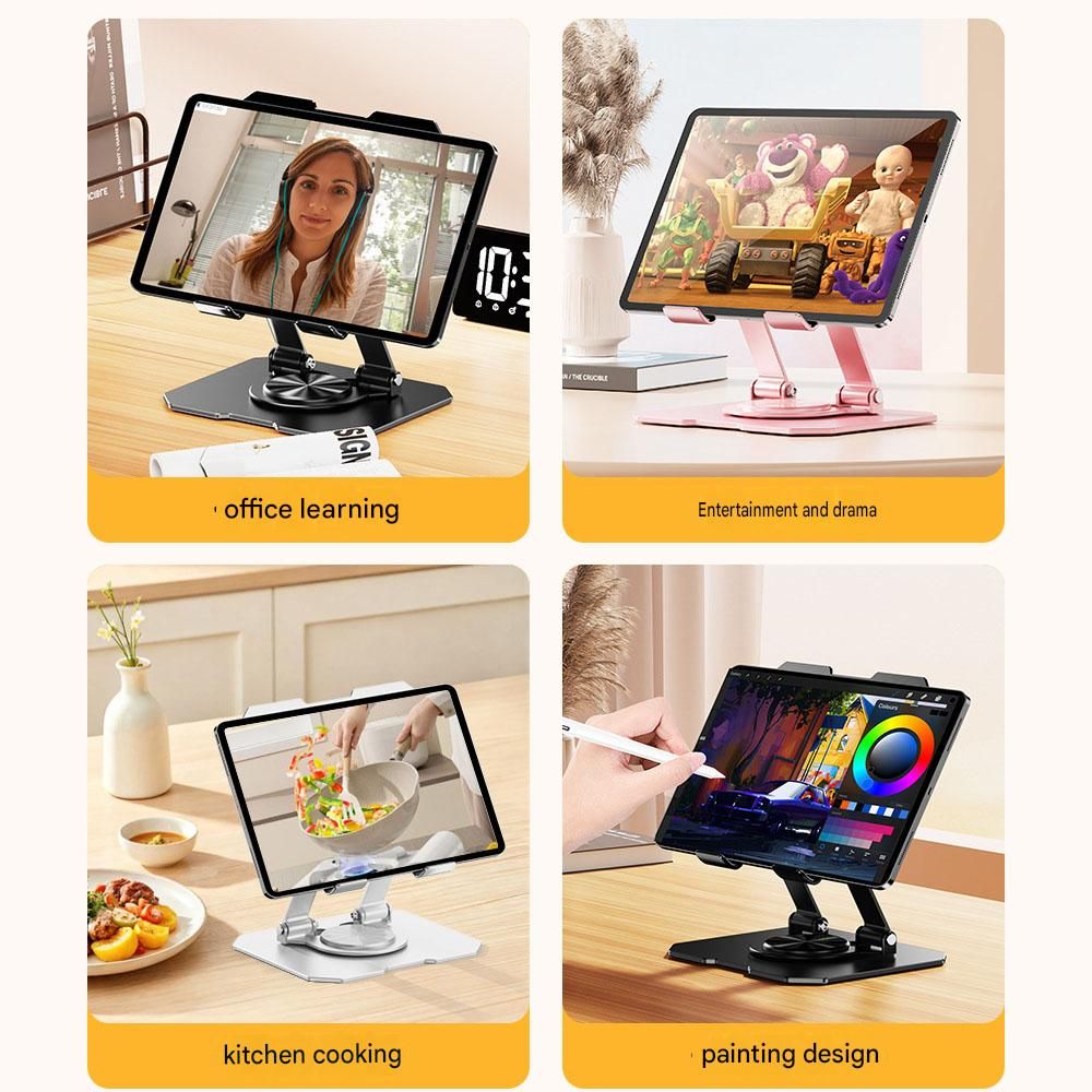 White 360 Degree Rotating Tablet and Phone Stand Adjustable Desktop Holder Foldable Aluminium Alloy Device Stand for Video Calls Streaming Study and Office Us