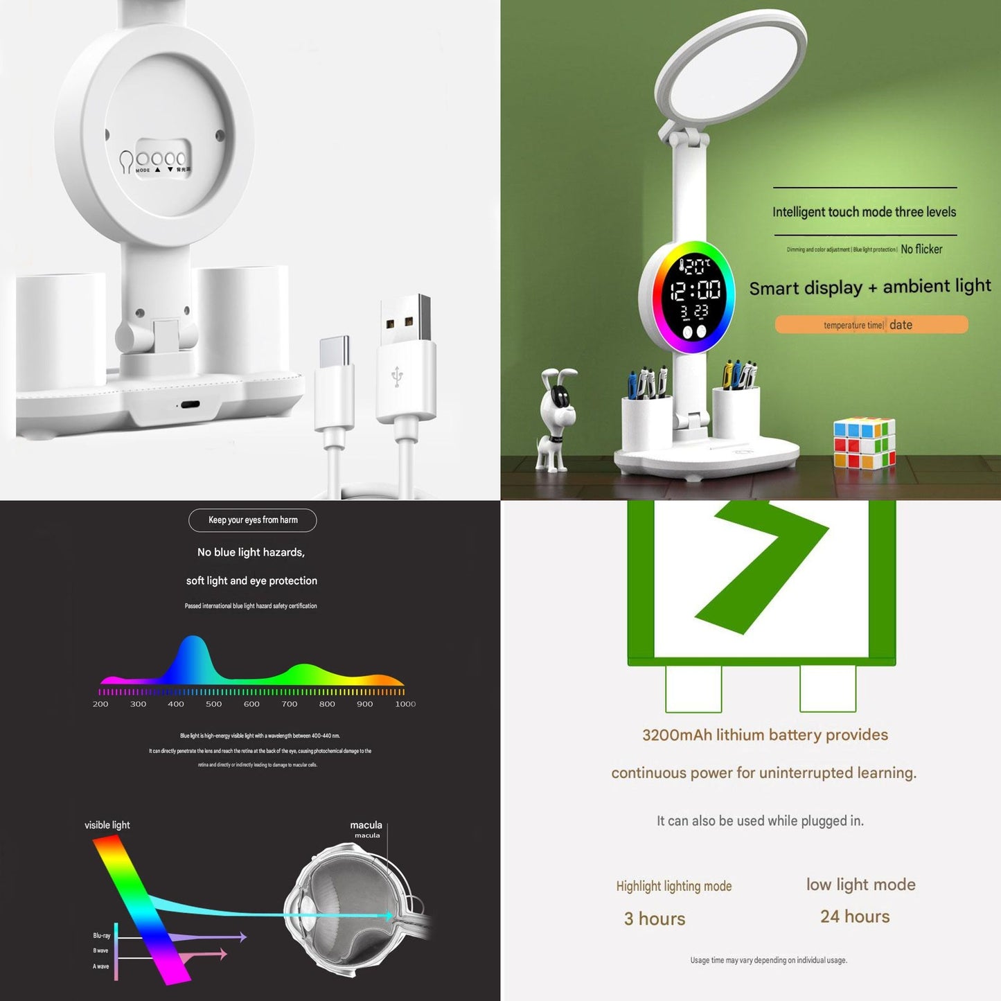 Study Smarter Bundle LED Reading Lamp with Smart Display Pen Holders & Red Magnetic Countdown Timer