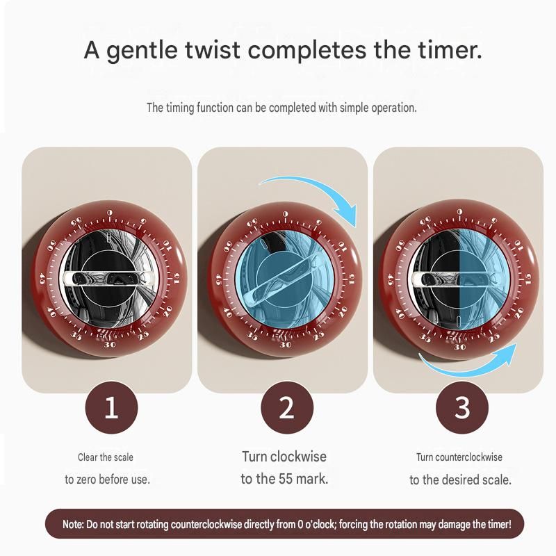 Red 60-Minute Magnetic Mechanical Kitchen Timer Countdown Clock for Cooking, Study, Productivity and Time Management