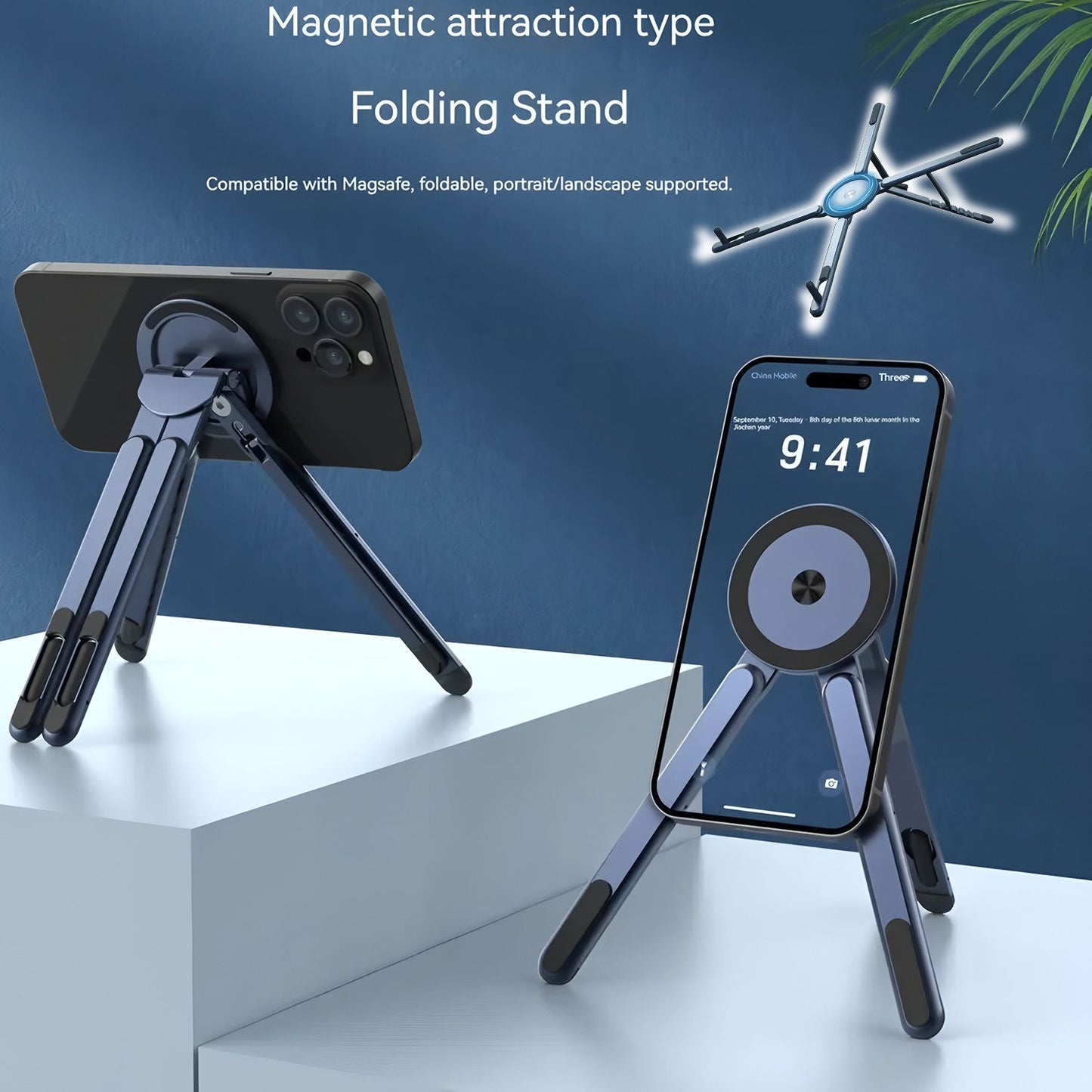 Grayish blue Foldable Magnetic Phone & Tablet Stand Aluminium Alloy Laptop Holder Adjustable Desktop Stand for Mobile Phone, Tablet and Notebook