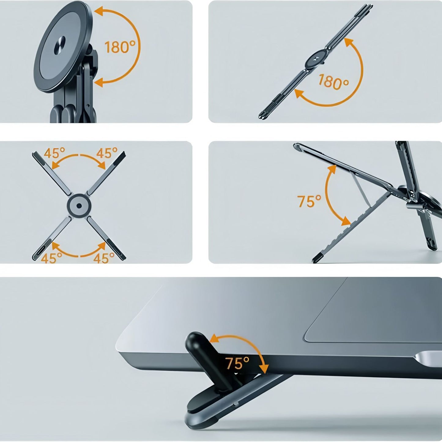 Grayish blue Foldable Magnetic Phone & Tablet Stand Aluminium Alloy Laptop Holder Adjustable Desktop Stand for Mobile Phone, Tablet and Notebook
