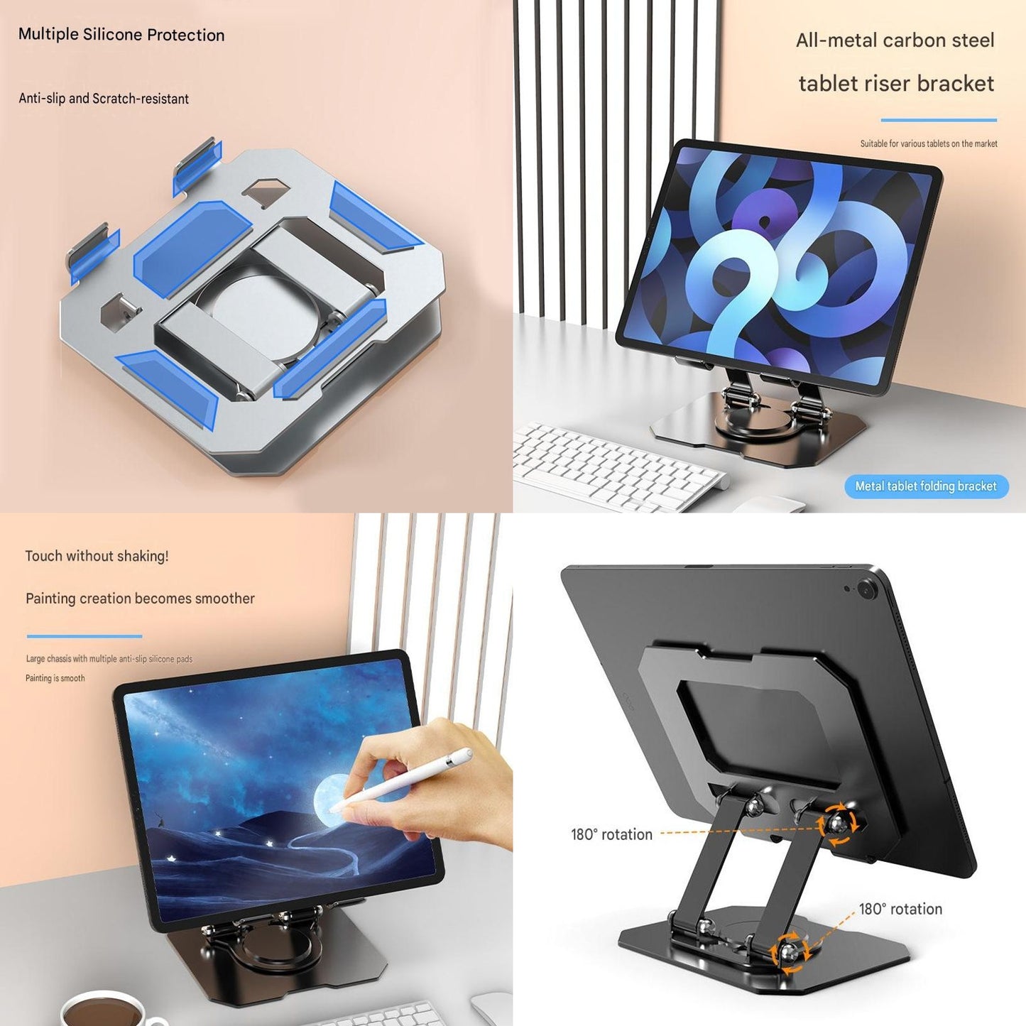 Study Focus Timer (White) and Foldable Metal Tablet Stand (Silver) Set, Mechanical Countdown Timer with Adjustable Aluminium Alloy Device Holder