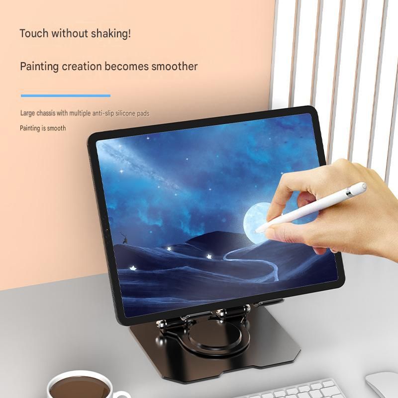 Silver Adjustable Aluminium Alloy Tablet Stand with 360° Rotation, Foldable Metal Desk Holder for iPad, Tablets, E-Readers and Smartphones
