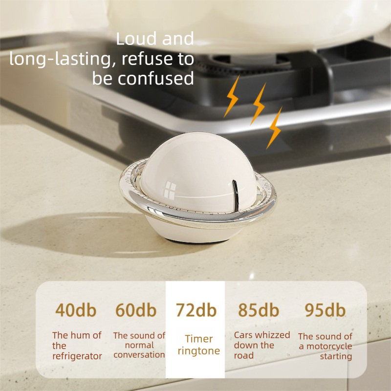 Black Retro Planet Mechanical Kitchen Timer Magnetic Countdown Clock Battery-Free Metal Core Loud Alarm for Cooking Study