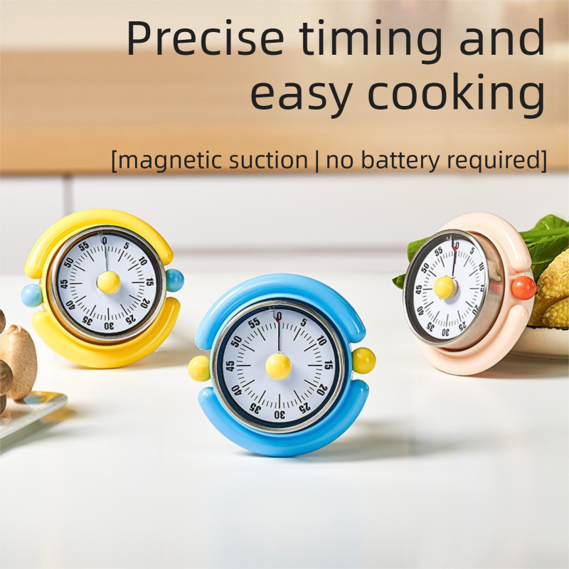 Yellow Visual Mechanical Kitchen Timer with Magnetic Backing - Battery-Free Countdown Alarm for Cooking, Study & Time Management