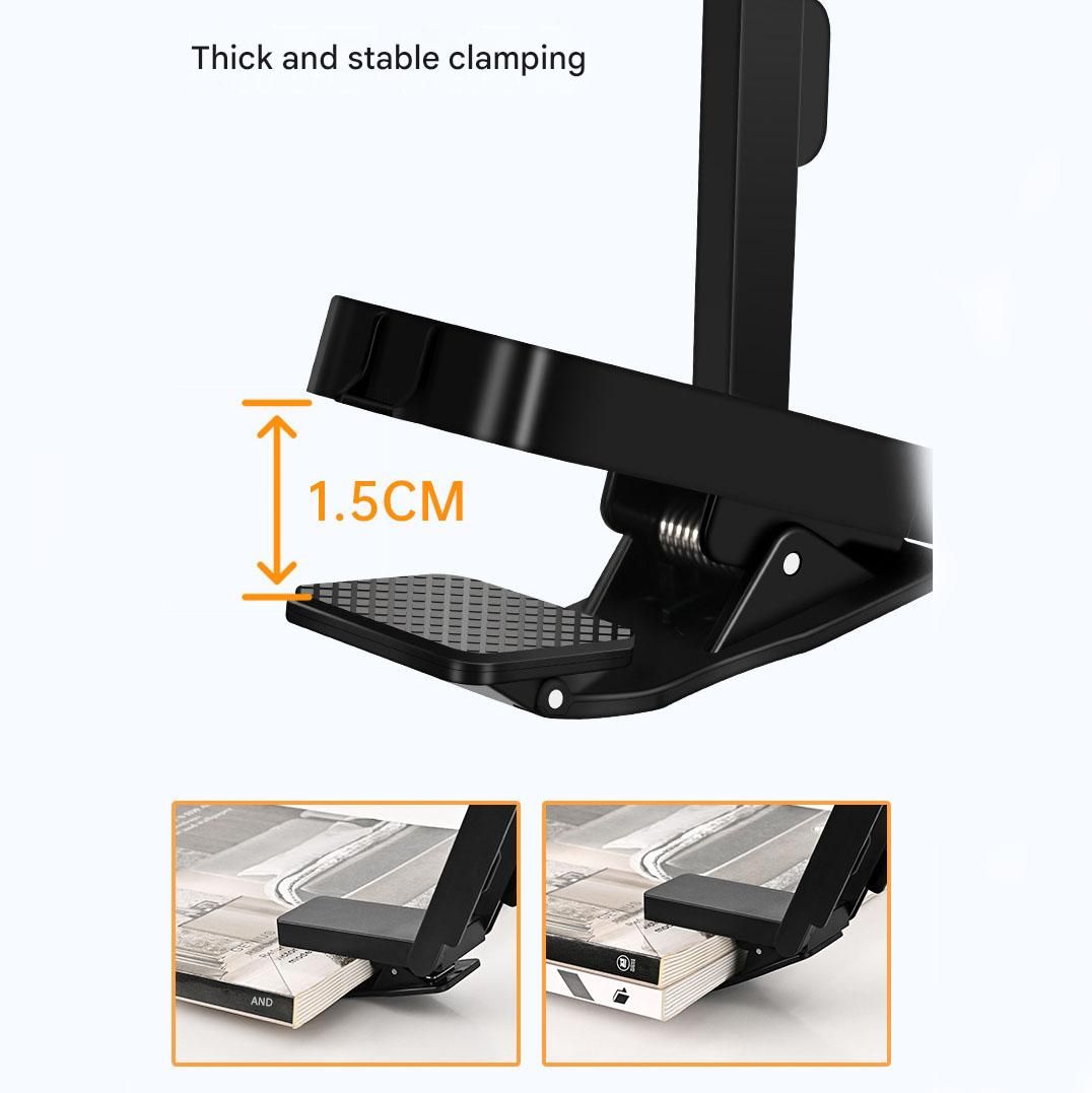Black Rechargeable LED Clip-On Reading Light - Foldable Portable Mini Book Light with Eye-Caring Lamp for Study & Bedside