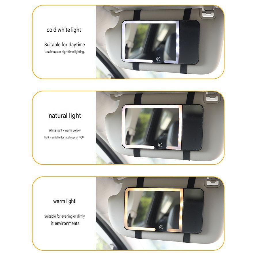White LED Car Sun Visor Makeup Mirror with 5x Magnification & Touch Lighting - Rechargeable Vanity Mirror for Travel & Daily Use