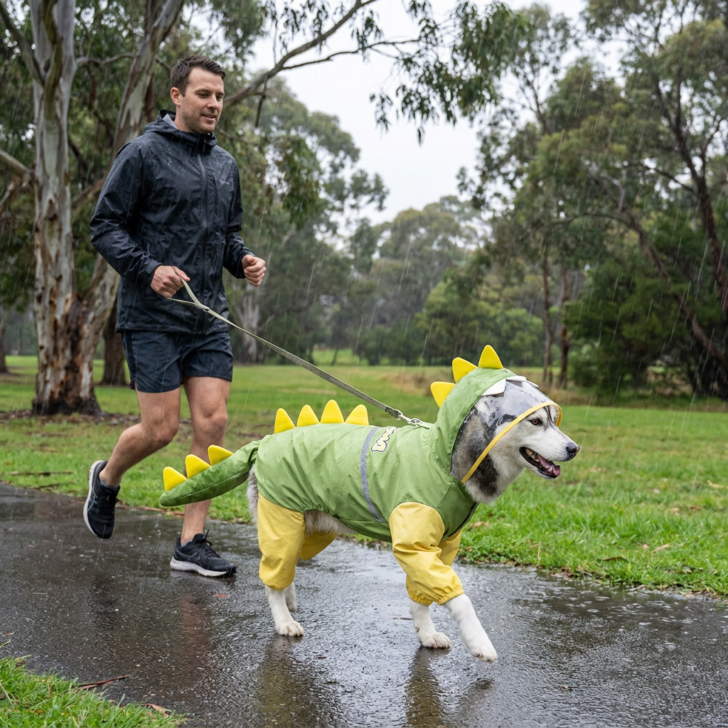 Green Dog Raincoat Dinosaur Hooded Waterproof Jacket 3XL Size with Leash Hole Removable Tail Cover Full Body Coverage Pet Rain Coat for Outdoor Walking Large Dogs