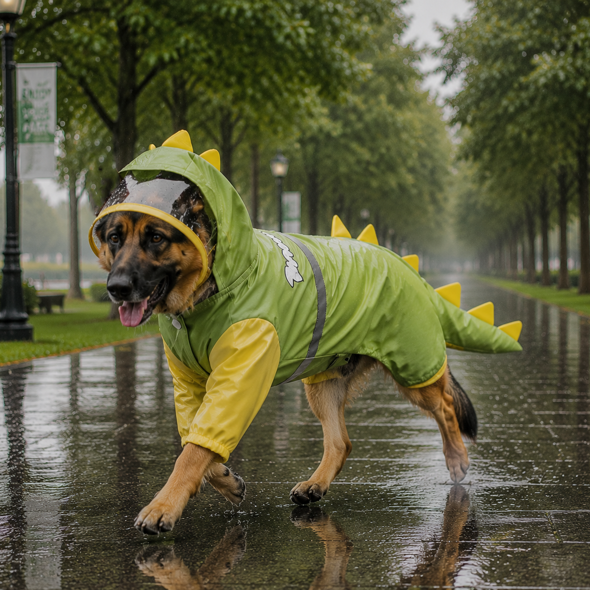 Green Dog Raincoat Dinosaur Hooded Waterproof Jacket 3XL Size with Leash Hole Removable Tail Cover Full Body Coverage Pet Rain Coat for Outdoor Walking Large Dogs