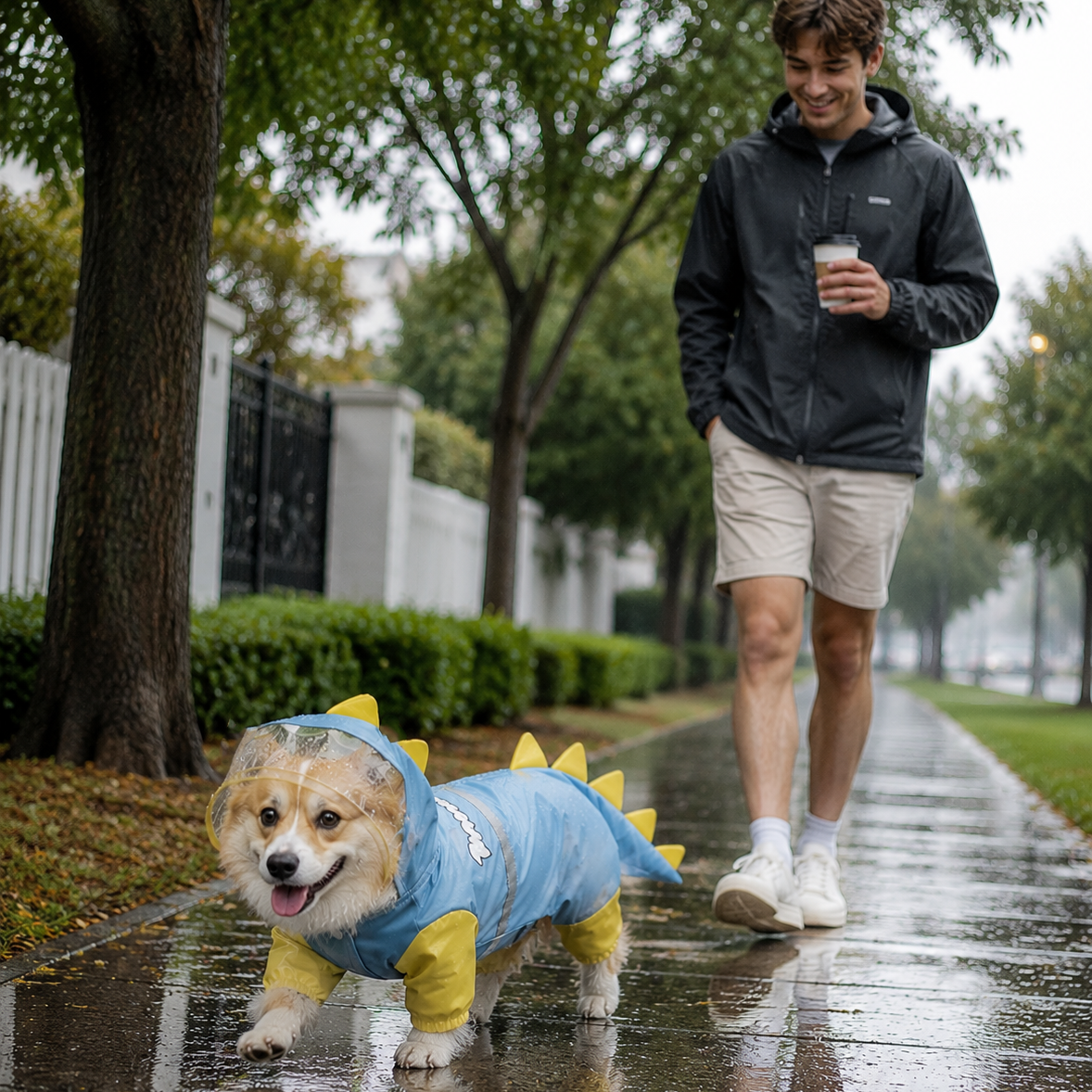 Blue Size XL Waterproof Dinosaur Dog Raincoat with Harness Hole Full Body Pet Rain Jacket for Small Dogs Tail Cover Lightweight Outdoor Walking
