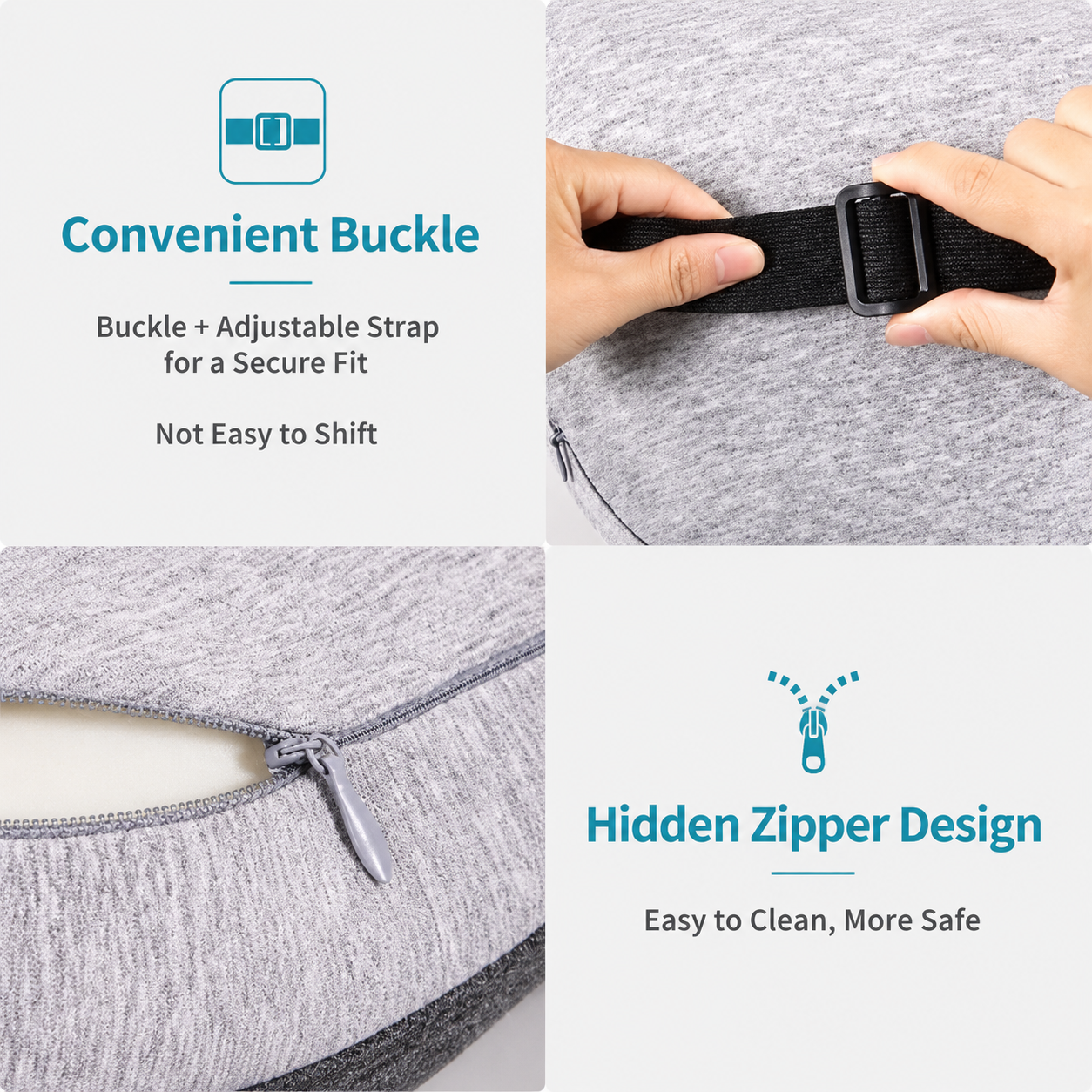 Ergonomic Car Neck Pillow Memory Foam Headrest Cushion (Grey) Adjustable Strap Breathable Neck Support Car Seat Travel Comfort Accessories