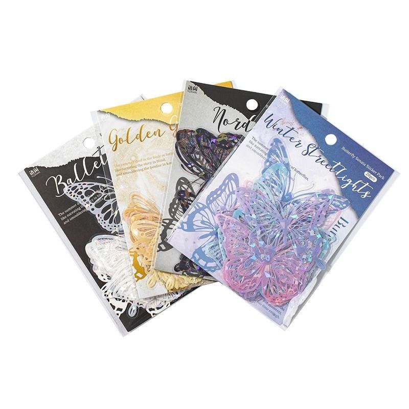 White Butterfly Holographic Cake Stickers PET Seashell Gloss Butterfly Cake Decorations DIY Dessert Toppers Party Supplies 20pcs x 2 Packs