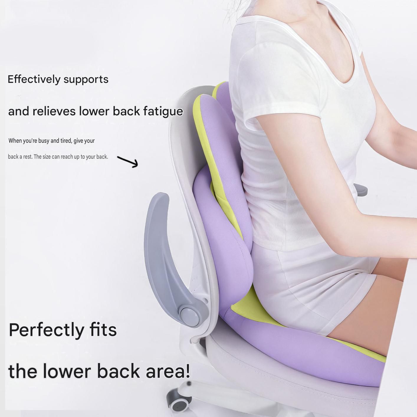 Black Ergonomic Memory Foam Seat Cushion with Lumbar Support - Integrated Backrest Design, Breathable Hollow Core for Office and Car Use
