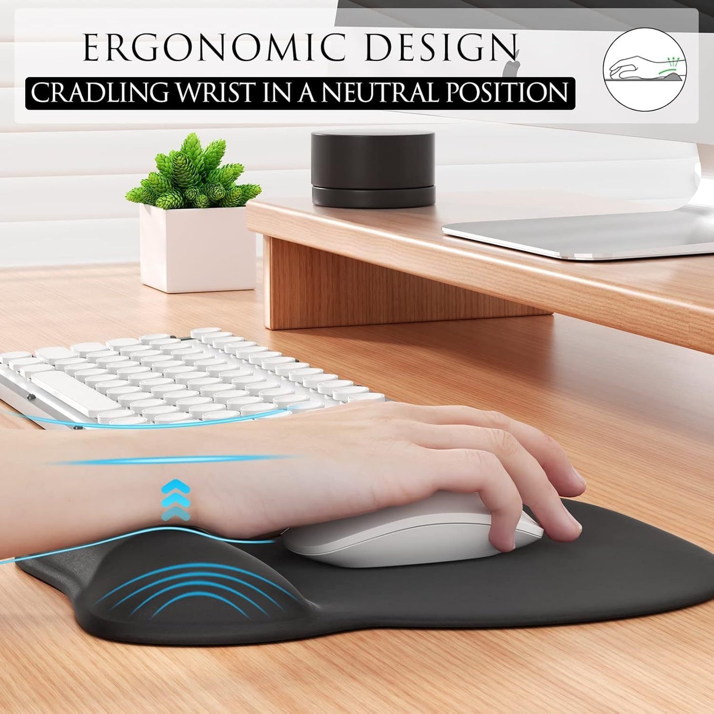 Gradient Cyan-Orange silicone wrist rest with 20-in-1 electronics cleaning kit - portable multi-functional brush set, ergonomic mouse pad, suitable for office and travel.