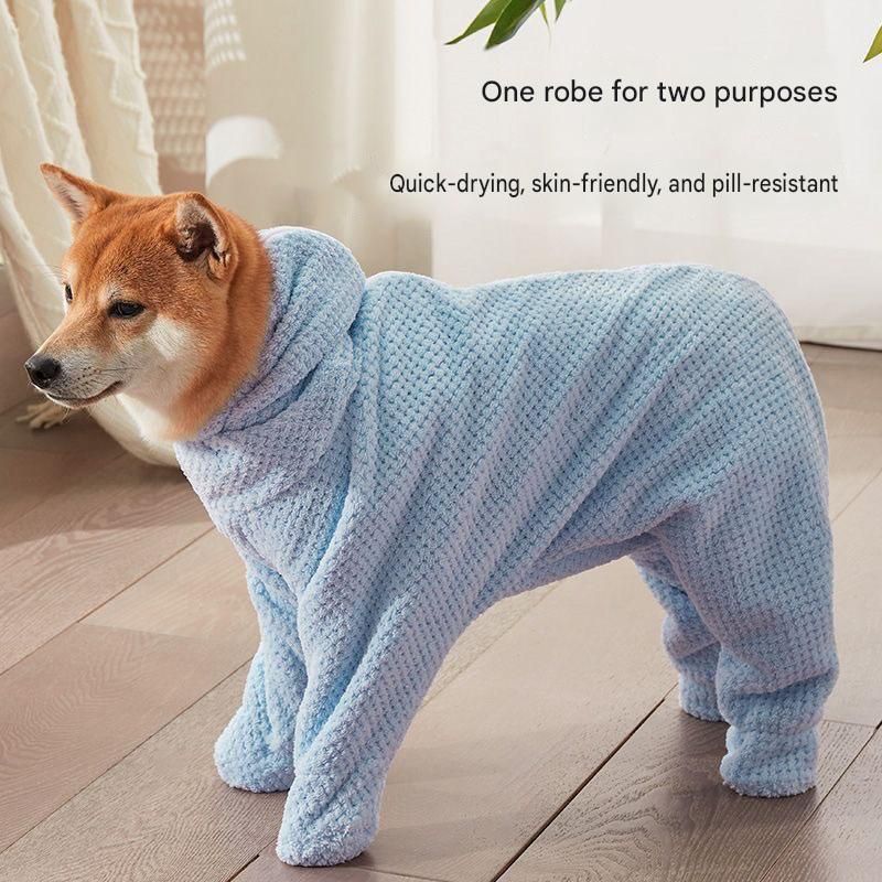 Pet Wearable Bathrobe Towel (Size S) - Quick-drying, absorbent full-body cover with hood and zipper, suitable for dog and cat grooming